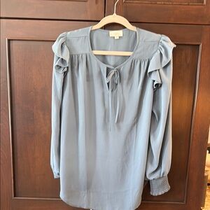 LOFT Elegant Light Blue Ruffle Blouse